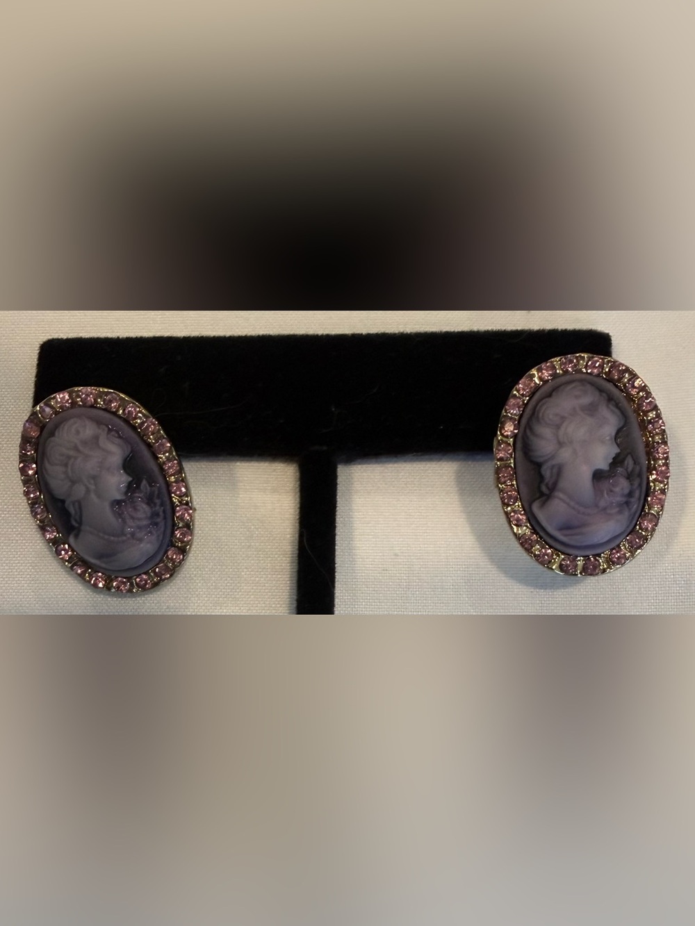 Purple Cameo Crystal-Trim Oval Stud Earrings